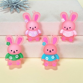 PVC Plastic Pendants, Imitation Jelly, Rabbit with Sakura