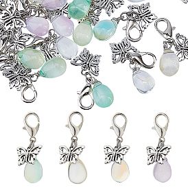 32 шт. 4 цвета стеклянные капли и бабочки в тибетском стиле из сплава подвесные украшения, с карабин-лобстерами 