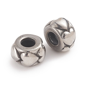 304 Stainless Steel Beads, Large Hole Beads, Rondelle with Heart