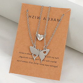 Stylish Magnetic Heart Lock Collarbone Chain Couple Set with European Stainless Steel Butterfly Pendant Friendship Necklace