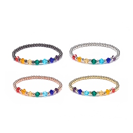 4шт 4 набор цветных стеклянных двухконусных и латунных круглых эластичных браслетов из бисера для женщин