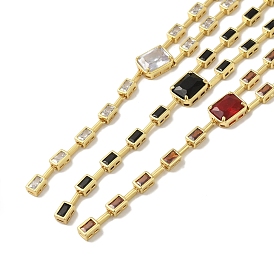 Rack Plating Brass Micro Pave Cubic Zirconia Necklaces, Cadmium Free & Lead Free, Long-Lasting Plated, Real 18K Gold Plated, Rectangle