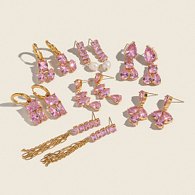 304 из нержавеющей стали болтаться серьги, с кубического циркония, реальный 18 k позолоченный