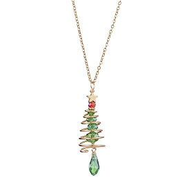304 из нержавеющей стали кабель цепи ожерелья, ожерелья-подвески в форме рождественской елки с медной проволокой и стеклянной проволокой