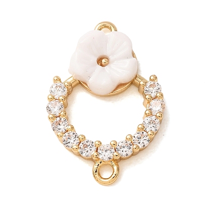 Dijes de conector de zirconia cúbica transparente con micro pavé de latón, anillo con eslabones florales, con resina