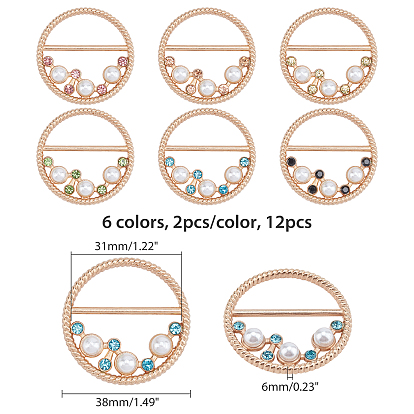 Arricraft 12 pcs 6 estilos aleación resina imitación perla hebillas, con diamante de imitación, plano y redondo, la luz de oro
