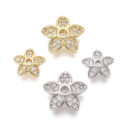 Колпачки для бусин из прозрачного кубического циркония из латуни, 5-лепестков цветка