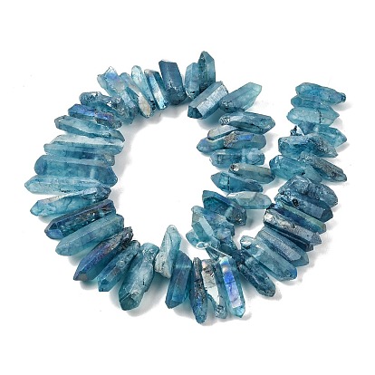 Electroplate Natural Nuggets Quartz Crystal Beads Strands, Grade AB, Dyed, AB Color Plated, 17~47x10~11x6~6.5mm, Hole: 1mm, about 53pcs/strand, 15.4 inch 