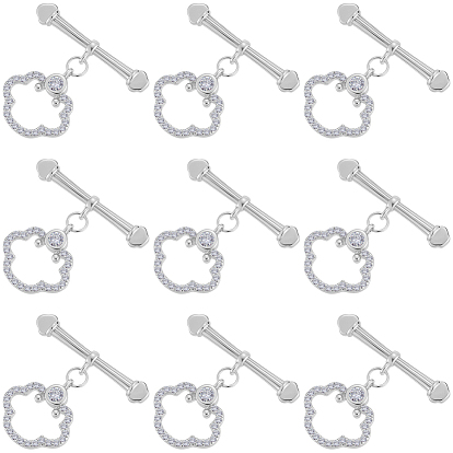 10 Застежки-тоггл из латуни с микропаве из прозрачного кубического циркония, облако