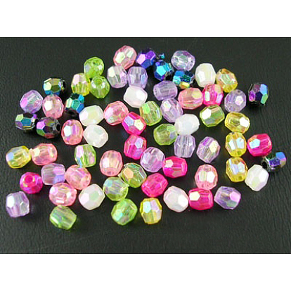 Transparent Acrylic Beads, AB Color, Faceted Round, Mixed Color
