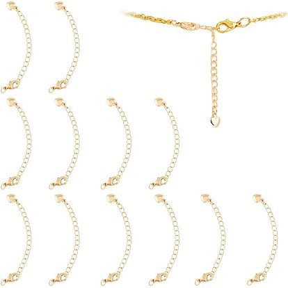 14шт. латунный удлинитель цепи, с цепочками для бордюров, подвесками-сердечками и застежками в виде когтей