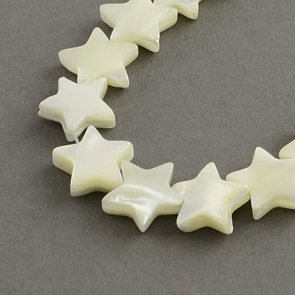 Star Shape Natural Sea Shell Bead Strands, 12x13x3~4mm, Hole: 1mm, about 38pcs/strand, 15.7 inch