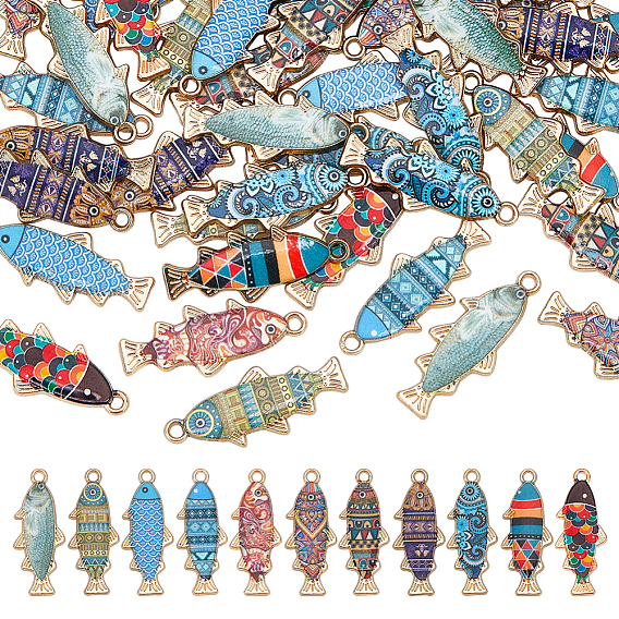 44 шт 11 стили подвески из сплава эмали, без кадмия, без никеля и без свинца, золотые, рыбы прелести