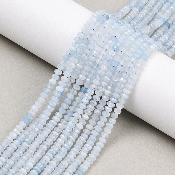 Природные Аквамарин бисер нитей, граненые, рондель