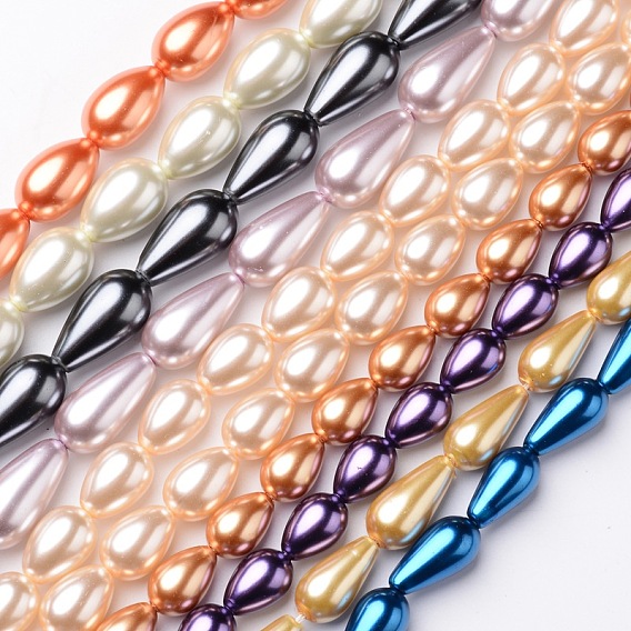 Brins de perles de verre de qualité a en forme de larme, 11~18x8~10mm, Trou: 1mm, Environ 21~35 pcs/chapelet, 15.7 pouces ~16.1 pouces