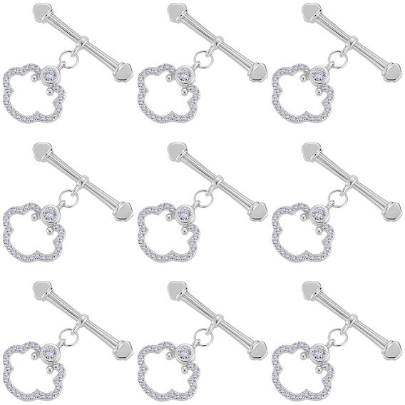 10 Застежки-тоггл из латуни с микропаве из прозрачного кубического циркония, облако