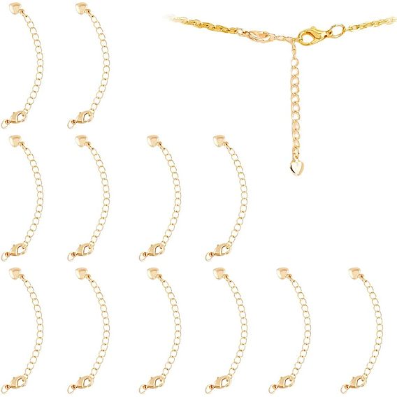 14шт. латунный удлинитель цепи, с цепочками для бордюров, подвесками-сердечками и застежками в виде когтей