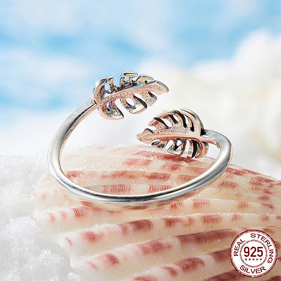 Регулируемые 925 кольца-манжеты из стерлингового серебра для женщин, лист