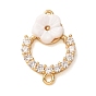 Brass Micro Pave Clear Cubic Zirconia Connector Charms, Ring with Flower Links, with Resin