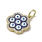 Brass Enamel Pendants, with Jump Ring, Real 18K Gold Plated, Evil Eye