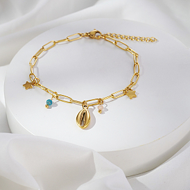 Простые браслеты из нержавеющей стали в форме звезд и ракушек, браслеты-цепочки со скрепками для женщин