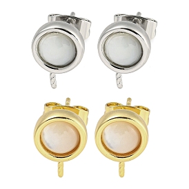 Brass with Sea Shell Stud Earring, Flat Round