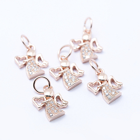 Brass Micro Pave Cubic Zirconia Charms, Angel, Lead Free & Nickel Free & Cadmium Free