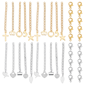 Unicraftale 68Pcs 304 Stainless Steel Chain Extender, Curb Chain, with 202 Stainless Steel Charms