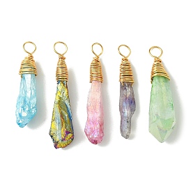 5шт. подвески из натурального кварца с гальваническим покрытием, слеза, с медной проволокой