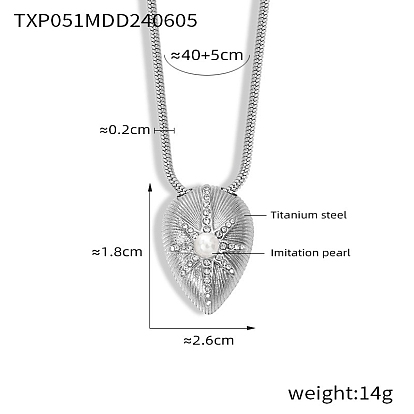 Stainless Steel Cubic Zirconia and Imitation Pearl Pendant Necklaces, with Snake Chain, Teardrop with Star
