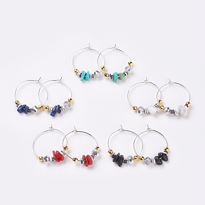 Чип драгоценных камней и граненых бокалов стекла стекла, с латунными обручами и 925 распорными бусинами из стерлингового серебра