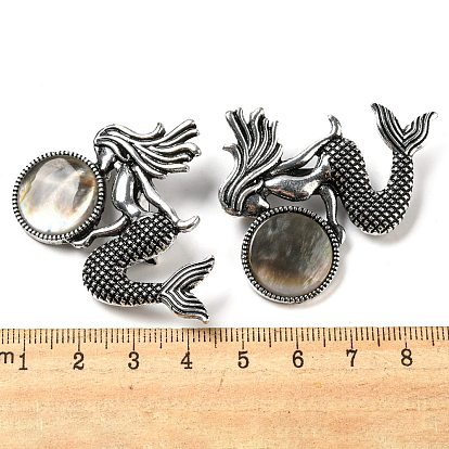 Dual-use Items Alloy Mermaid Brooch, with Natural Shell, Antique Silver