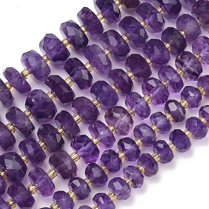 Природный аметист нитей бисера, рондель, граненые, с бисером