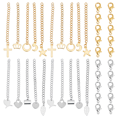 68Pcs 304 Stainless Steel Chain Extender, Curb Chain, with 202 Stainless Steel Charms