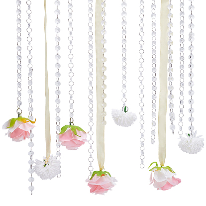 DIY Bead Curtains Kits, include 6Pcs Octagon Acrylic Beaded Door Curtain, 14Pcs 2 Colors Cloth Artificial Flower Head, 12Pcs Iron Split Key Rings