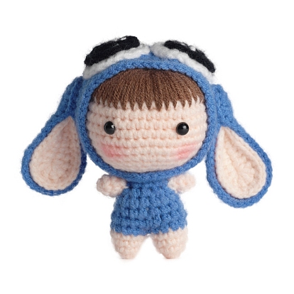 DIY Cartoon Doll Pendant Decoration Crochet Kit(without Instruction), Including Plastic Doll Eyes, Cotton Thread, Crochet Hook Needle, Knit Needle, Locking Stitch Marker