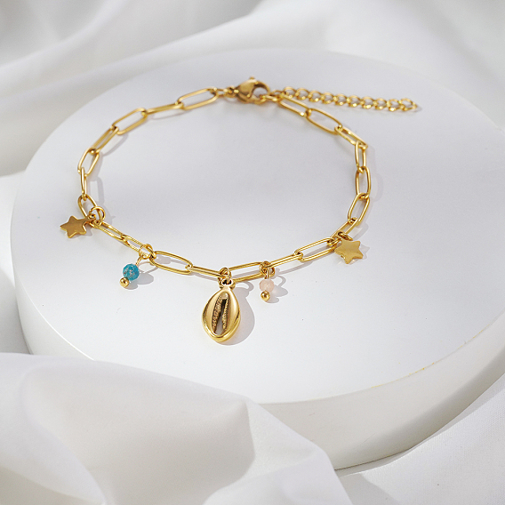 Простые браслеты из нержавеющей стали в форме звезд и ракушек, браслеты-цепочки со скрепками для женщин