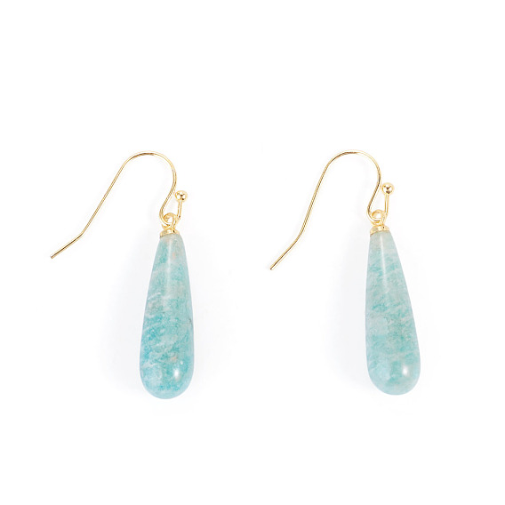 1 Pair Natural Amazonite Dangle Earrings, with Brass Earring Hooks, Teardrop, Ion Plating(IP)