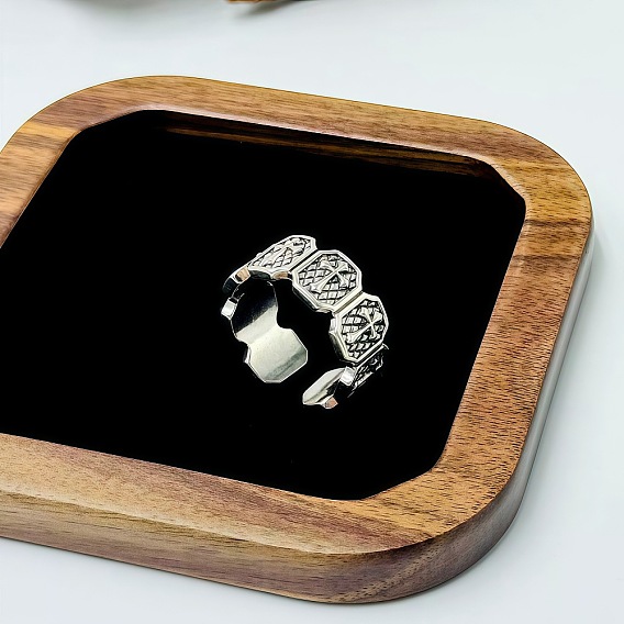 Alloy Cuff Open Rings for Men, Rectangle with Cross Pattern