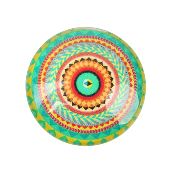 Geometric Flower Printed Glass Cabochons, Half Round/Dome