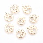 Encantos de bronce, Plano, redondo, perro, pata, impresiones, sin níquel, real 18 k chapado en oro, 14x12x1 mm, agujero: 1 mm