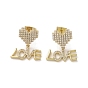 Brass Micro Pave Cubic Zirconia Dangle Stud Earrings, Heart with Word Love
