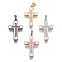 Brass Micro Pave Clear Cubic Zirconia Pendants, with Enamel, Cross