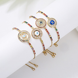 18K Gold Plated Devil Eye Colorful Disc Bracelet with Zirconia for Women