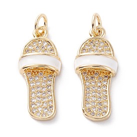 Brass Micro Pave Clear Cubic Zirconia Pendants, Cadmium Free & Lead Free, with Enamel & Jump Ring, Long-Lasting Plated, Slipper, Real 18K Gold Plated