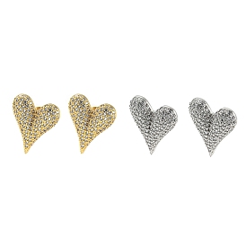 Heart Shape Brass Micro Pave Clear Cubic Zirconia Stud Earrings, Long-Lasting Plated, Cadmium Free & Lead Free