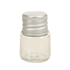 Glass Bead Containers with Silver Color Screw Top Lid, Column Ink Dispensing Bottles