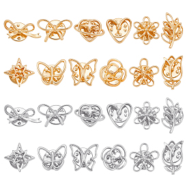 24 шт. 24 стили: цветок/сердце/звезда/бабочка/лист, антибликовые булавки для лацканов, броши, фиксированные прищепки