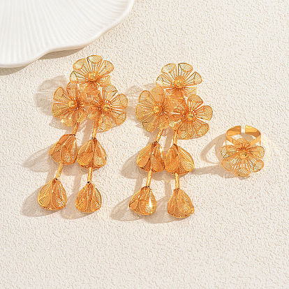 Комплекты серег и колец-манжет с полыми железными цветами для женщин, аксессуары для помолвки, свадьбы и вечеринки