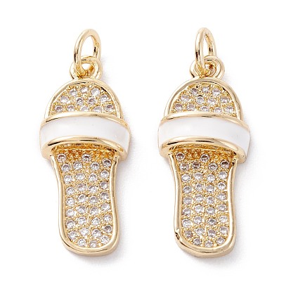 Brass Micro Pave Clear Cubic Zirconia Pendants, Cadmium Free & Lead Free, with Enamel & Jump Ring, Long-Lasting Plated, Slipper, Real 18K Gold Plated